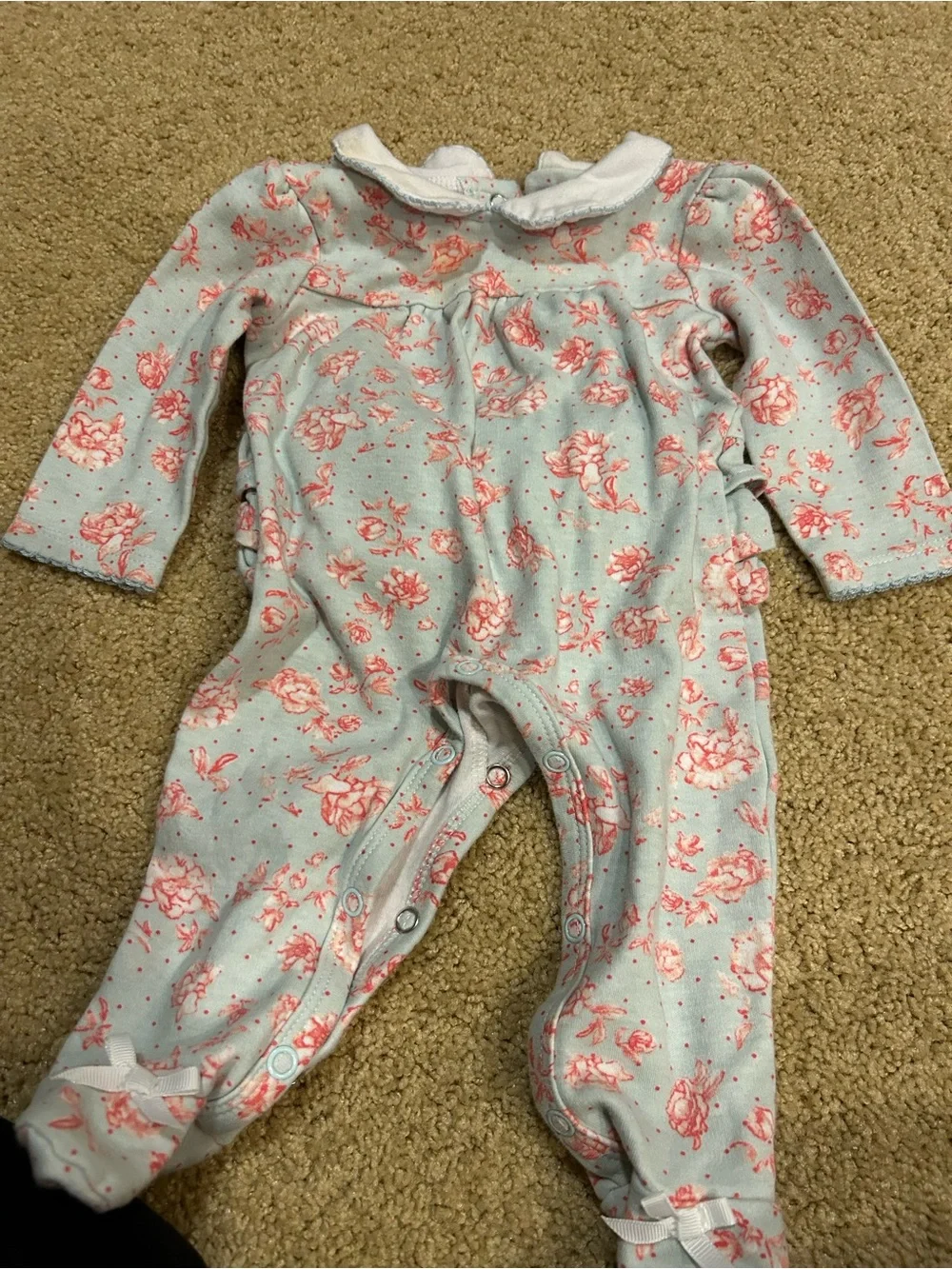 Mud Pie Pink Floral on Light Blue, Footie One-Piece Size 0-3 months